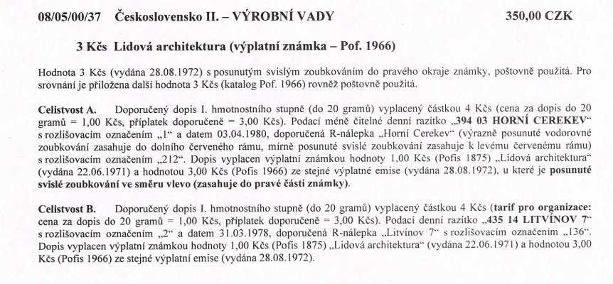 Celistvost – Doporučené dopisy vyplacené známkou hodnoty 3 Kčs (Pof. 1966 ), razítko " 394 03 HORNÍ CEREKEV" a "435 14 LITVÍNOV 7"  – viz popis na skenu