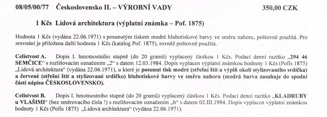 Celistvost – Doporučené dopisy vyplacené známkou hodnoty 1 Kčs (Pof. 1875 ), razítko "294 46 SEMČICE" a "KLADRUBY u VLAŠIMI"  – viz popis na skenu