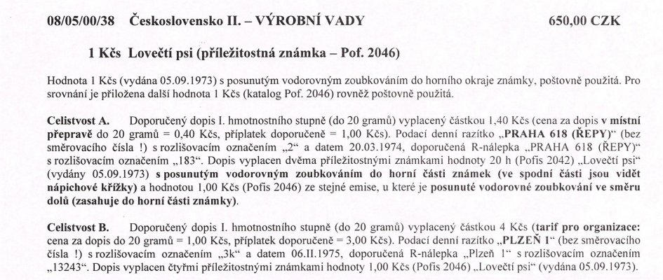 Celistvost – doporučené dopisy vyplacené známkou hodnoty 1 kčs (pof. 2046 ), razítko "PRAHA 618 (ŘEPY)" a "PLZEŇ"  – viz popis na skenu