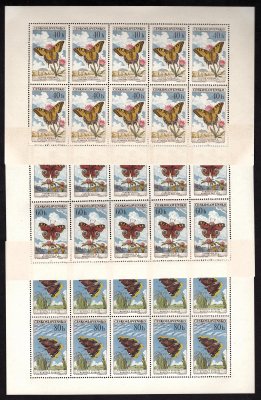 1217 - 1225, PL (10),  Kompletní série Motýli, desky určené F2.1, B2.3, B2.1, B1.1a, B1.1a, B1.1, B1.1, A1.3, A1.1