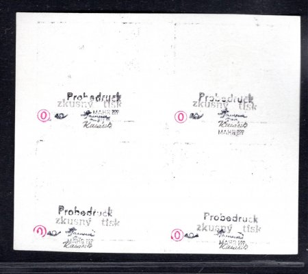 DL 62 ZT černotisk, patisk na křídovém papíru - nezoubkovaný čtyřblok zk. Ka, Mahr, zajímavé jako srovnávací materiál
