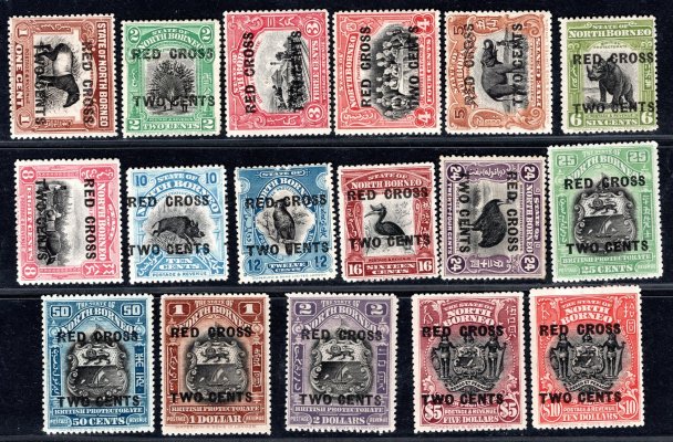 Borneo severní - SG 214 - 34  Červený kiříž, velmi hledaná a vzácná řada, poslední dvě hodnoty signovány, katalog 1200 Liber