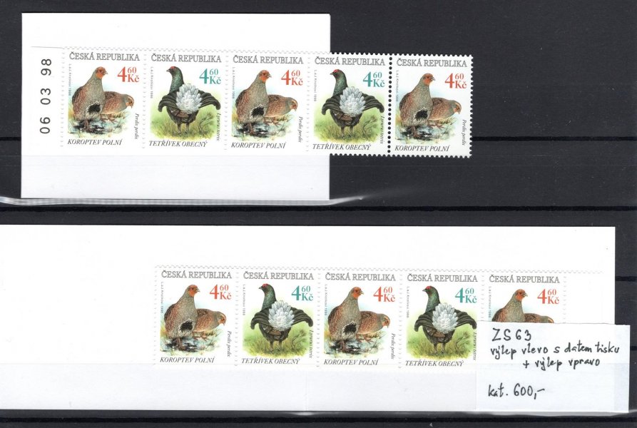 ZS 63  výlep známek vlevo s datem tisku+ vpravo, katalog 600,-