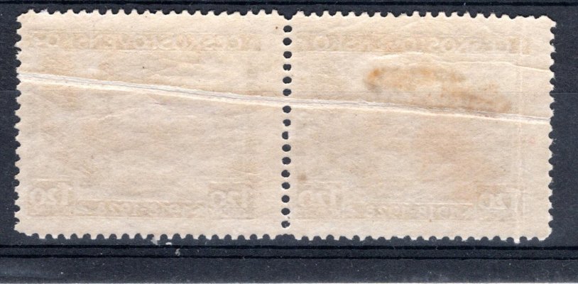 238 ; 1.20 Kč fialová ; dvoupáska  - 1 známka xx, 1 známka x  dekorativní složka přes obě známky 