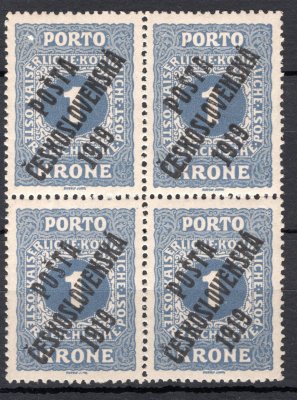 80 ; 1 koruna Porto ve 4 - bloku ; obsahuje typy I, I + II + II - zk. Mrňák - řídký výskyt 