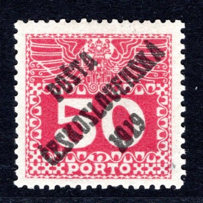 71 typ I, (Doplatní z roku 108/13),  PC 1919, velká čísla, 50 h červená, zk.Möbs,atest Vrba, hledaná dobře centrovaná svěží známka