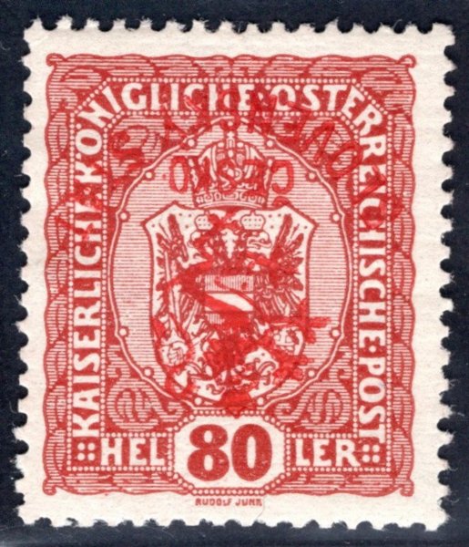 RV 55 PP, Marešův přetisk, červený, převrácený, červenohnědá 80 h, zkoušeno Gilbert, Mareš,Vrba