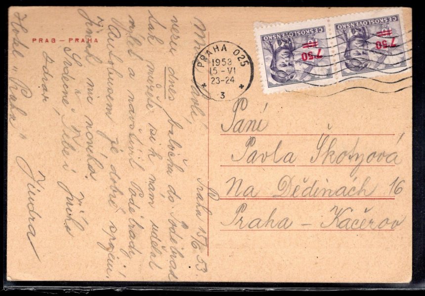 Let-provizorií 7,50/16Kčs, Pof.L28, SR PRAHA 025/ 15.VI.1953