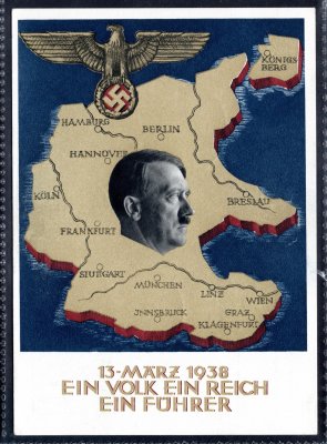 Propaganda DR, pohlednice A.H. se svastikou, propagační razítko WIEN