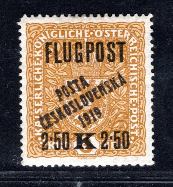 53 ; Typ I ;   Flugpost 2,50/3 K  žlutá, zk. Gi,Mr, z výroby zvrásněný papír, hledaná známka
