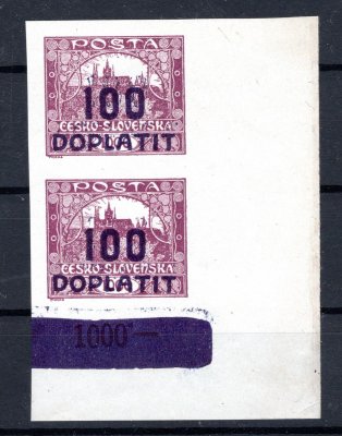 DL 27 doplatní, dvoupáska 100/1000, slabě dvojitý přetisk, katalog neuvádí