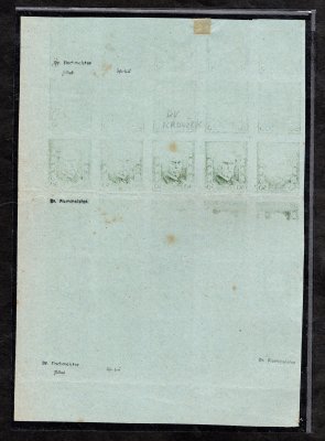 188 ZT nezoubkovaný třicetiblok TGM 50 h zelená  na modrozeleném papíře, - neotypie na barevném papíru - Největší známý blok ! -  zcela unikátní kus, rohový kus s rozměřovacím bodem  - pravděpodně existuje jen jeden arch  ! ! -  zk Gi,Fi,Beneš , atest Vrba neopakovatelná nabídka ! - poprvé v aukci 