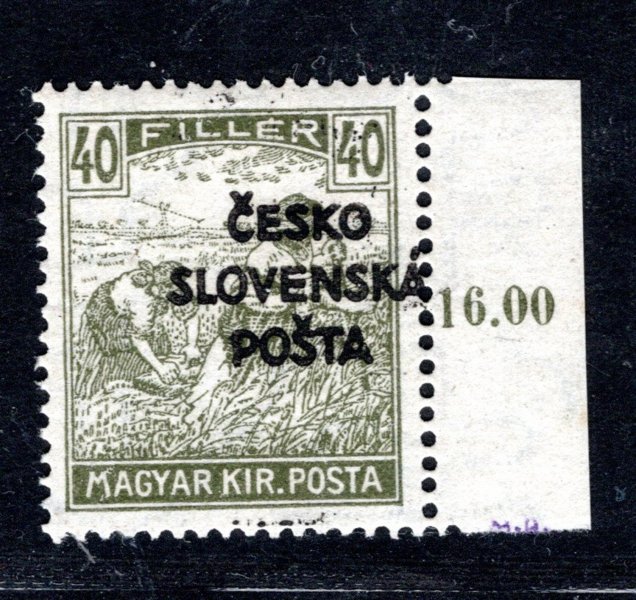 RV 150,  Šrobárův přetisk, ženci 40 f olivová, krajový kus s počítadlem, zk. Gi