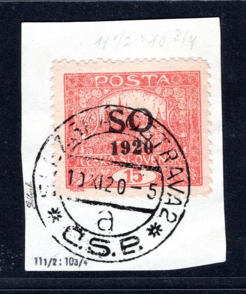 SO 5 E  - razítkovaná na výstřižku - Slezská Ostrava 2 s datem 10.XI.1920 - zk. Gilbert 