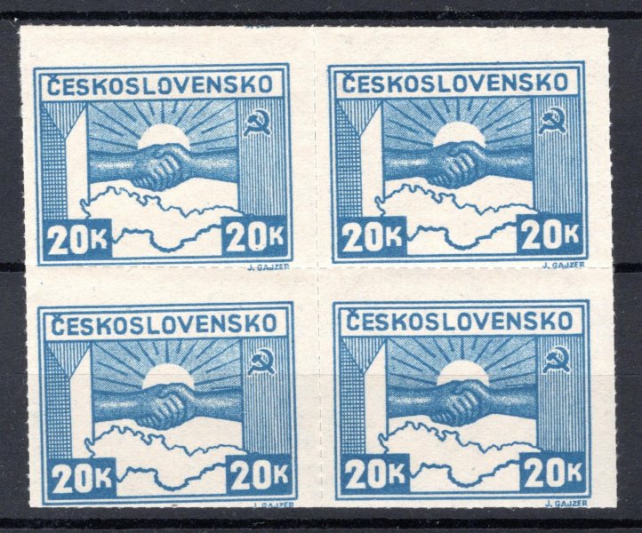 359  čtyřblok 20 K modrá, Košice, šikmo posunutý průsek, hezké