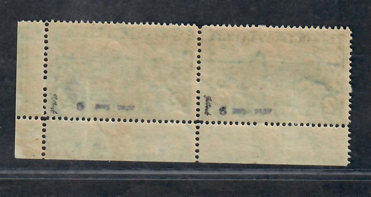 225 x, P 6, pergamenový papír, rohová dvoupáska s DZ - 3, 2 Kč modrá, zk. Gi, 2 x vynechaný perforační otvor