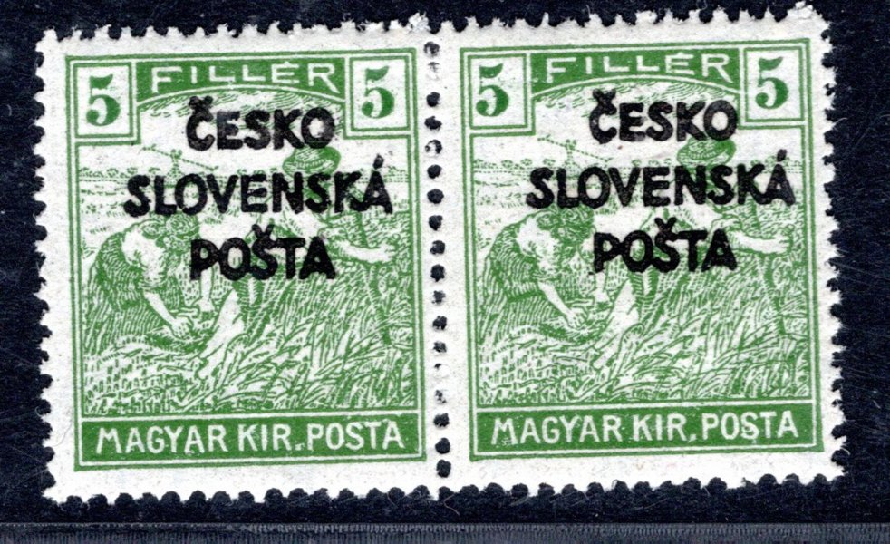 RV 140 ;  Šrobárův přetisk, 5  Filler - Ženci ; dvoupáska , posun přetisku  zk. Gilbert 