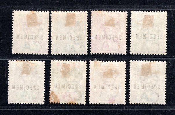 Gambia  SG 37 - 44 Victorie, přetisk SPECIMEN, velmi hezká a hledaná serie, katalog 200 Liber