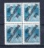 121  čtyřblok Karel, 25 f modrá, spojené typy přetisku