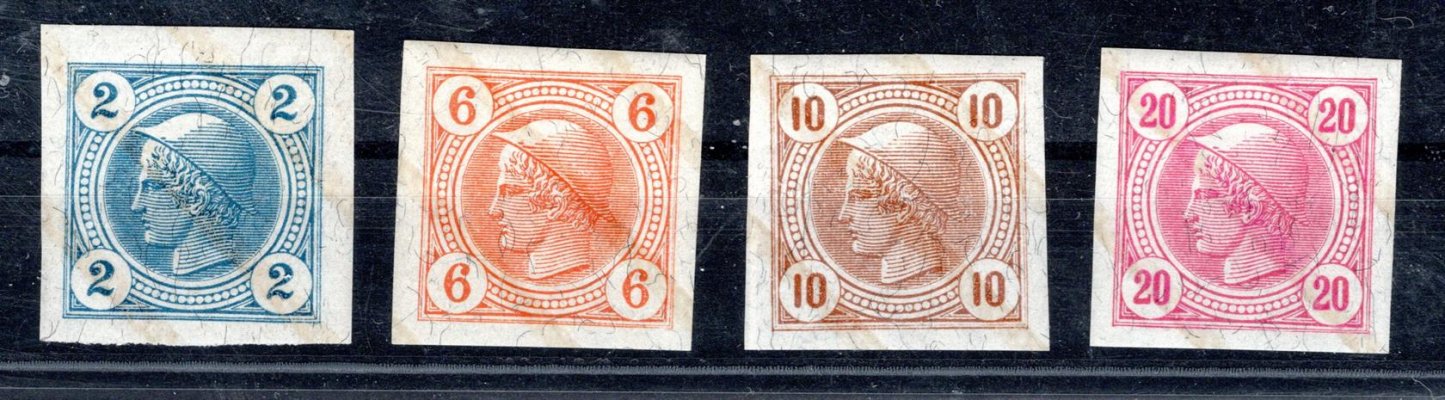 Rakousko - Mi. 97 - 100, Merkur, hlava doleva,  s pruhy (Lackstreifen), kat. 280,-