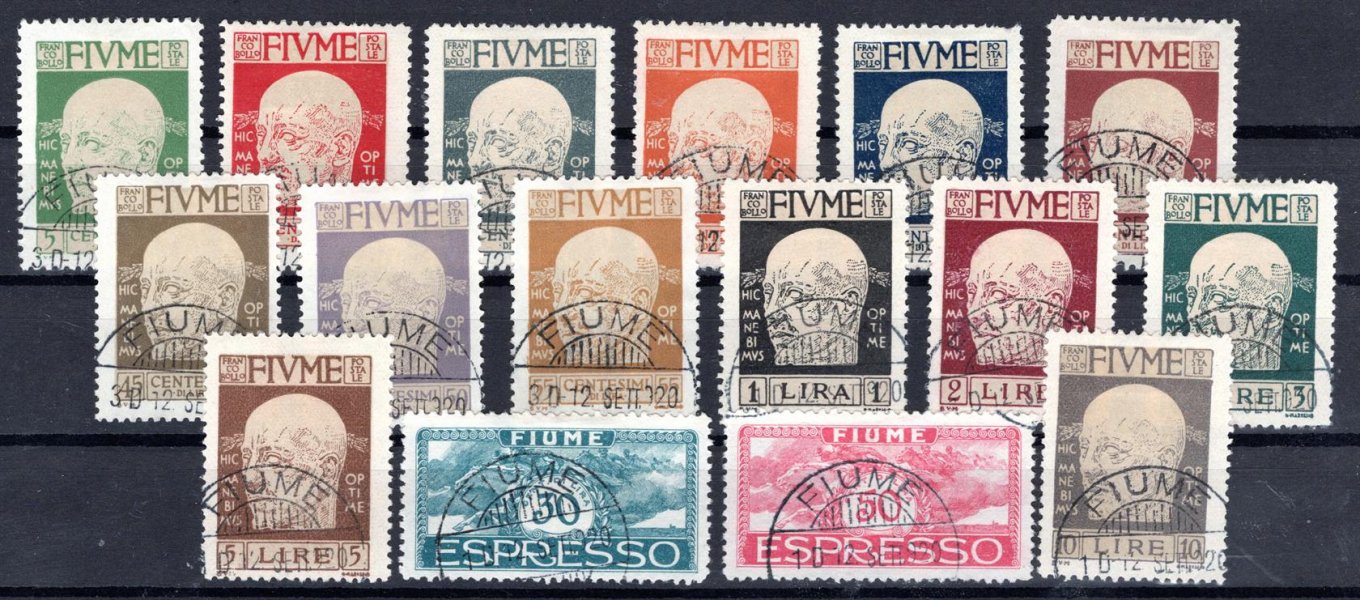 Fiume - Mi. 98 - 113, Gabriele d´Aununzio,  kompl. výplatní serie s přetiskem kat. 130,-