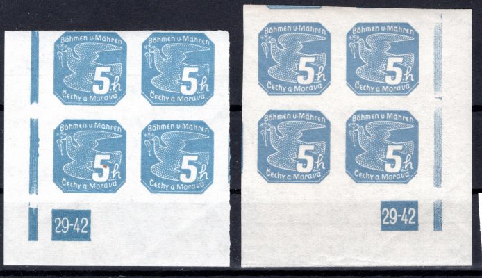 NV 2,,levý a pravý dolní rohový 4 blok,  5 H modrá, DČ 29-42