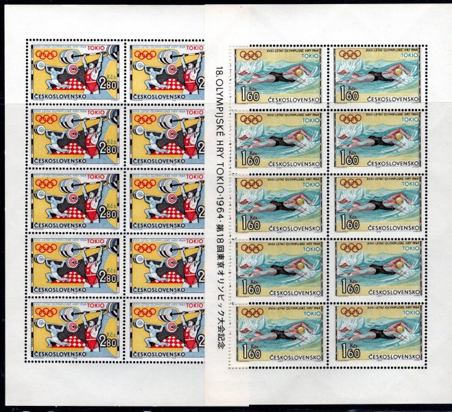 1394 - 9  PL (10), Tokio 1964, kompletní sestava nápisů A + B, 1396 okraj úzký, kat. 4300,-, hledaná sestava