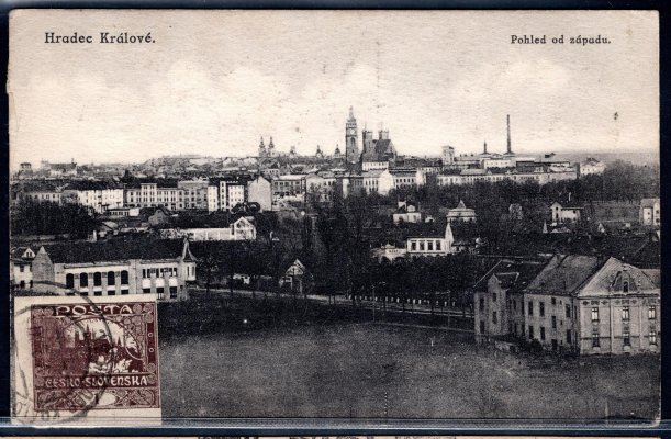 pohlednice Hradec Králové - psaná ESPERANTO, vyplacena 5 ti barevnou frankaturou emise Hradčany včetně 2 x 1 h, razítko Hradec Králové 1, datum 15/5/20 do Švédska, zajímavé