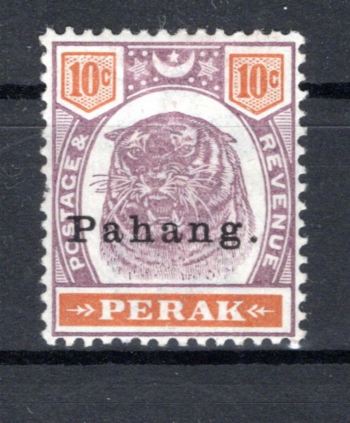 Malay-Pahang - SG 19, tygr, přetisk na známce Perak