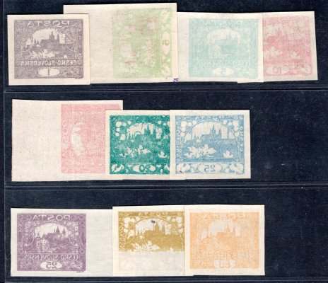 1 - 17 ex  ; 10  stříhaných známek - plné strojové obtisky - 5, 15 a 25 h krajové kusy 