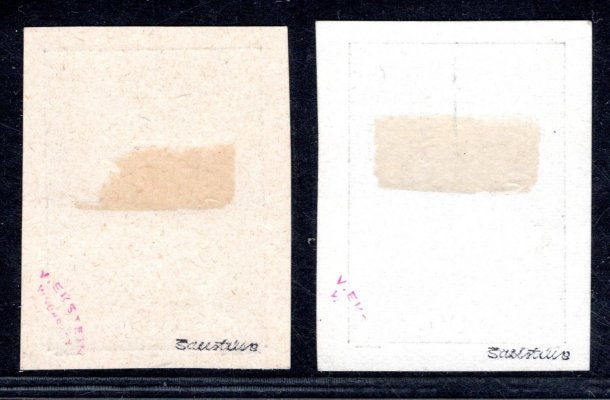 141 +142 zkusmé tisky  ; 500 h + 1000 halířů - černotisky na křídovém papíru - zk. Ekstein + Šablatúra 