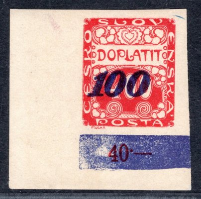 DL 40 ; 100 / 400 ; rohová s částečným obtiskem známky 