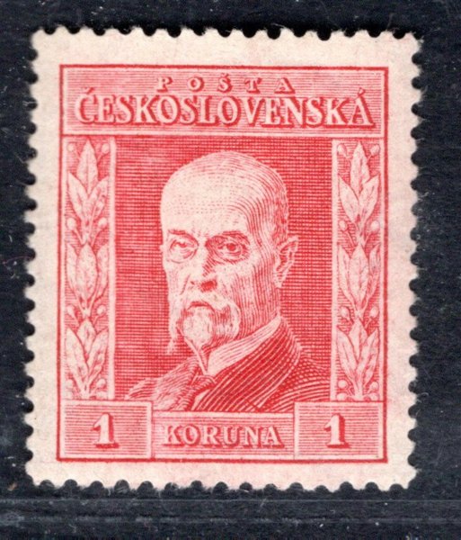 190 A, P2, TGM 1 Kč červená, velmi hezký centrovaná známka, dvl, zk. Mr