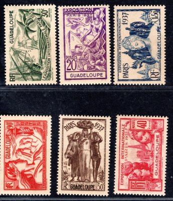 Guadeloupe - Mi. 137 - 42, Bl. 1 ,1937 kolonialní výstava kompletní vydání