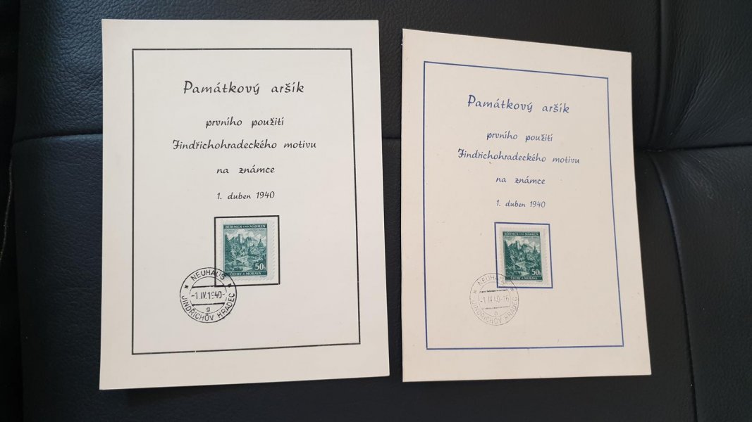dvai kusy zvláštních tisků s příležitostnými razítky, Jindřichův Hradec, první použití motivu na známce