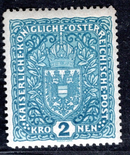 Rakousko - Mi. 204 II  - široká, 2  koruna 26 x 29  mm světle modrá - hledaná 