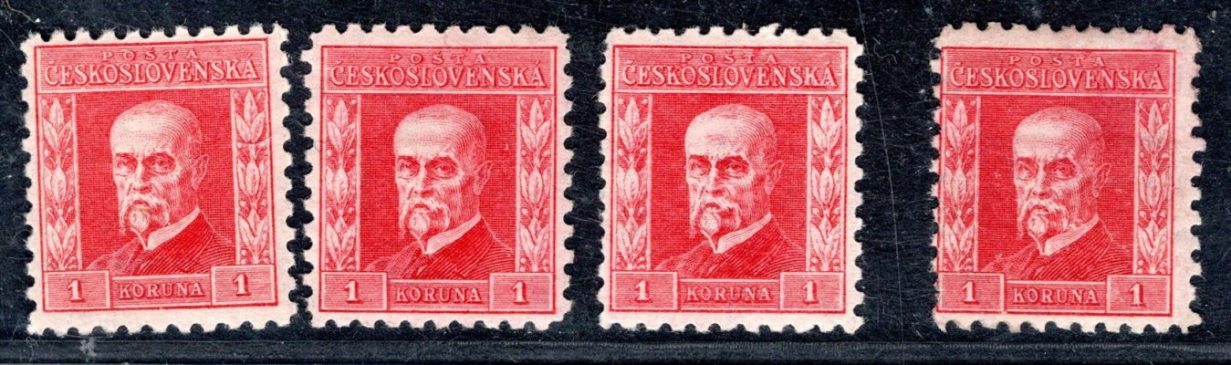 199, typ IV, P 5 - 8, TGM, 1 Kč červená,  kompletní sestava průsvitek